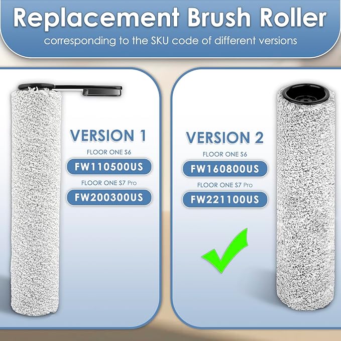 【Version 2, Detachable】(2 Pack) Floor One S9 Artist Pro Replacement Brush Rollers Compatible With Tineco Floor One S7 Pro, Floor One S6, Stretch S6 Cordless Wet Dry Vacuum Cleaner (Excluding Handle)