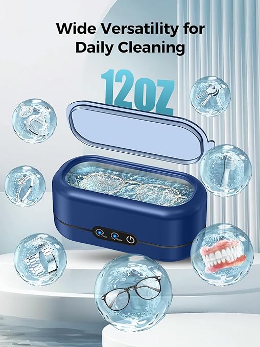 Ultrasonic Cleaner Jewelry, New 48000Hz Jewelry Cleaner Ultrasonic Machine with Dual Cleaning Modes, Suit for Eyeglasses, Rings, Retainer, Dentures,Watch Strap etc. (Dark Blue)