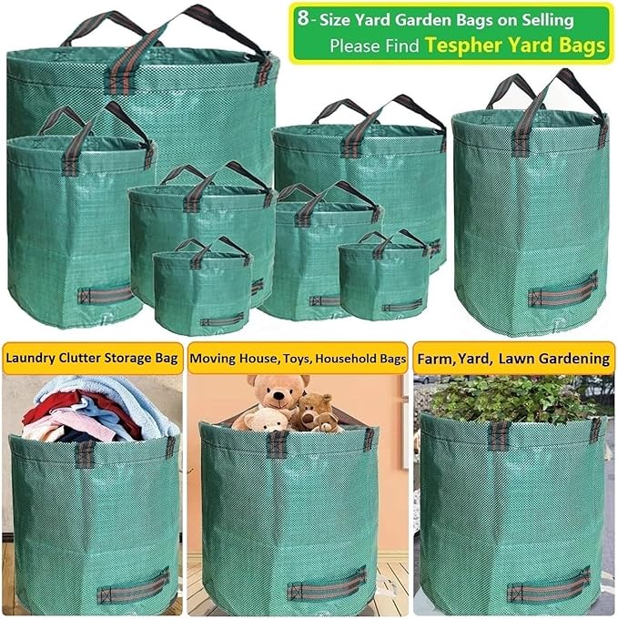 Professional 2-Pack 106 Gallon Big Lawn Garden Bags (D31,H31 inch) Large Yard Waste Bags with Gardening Gloves,Leaf Bag,Yard Debris Bags,Garden Trash Container,Lawn Grass Clippings,Weeds Bag 4 Handles