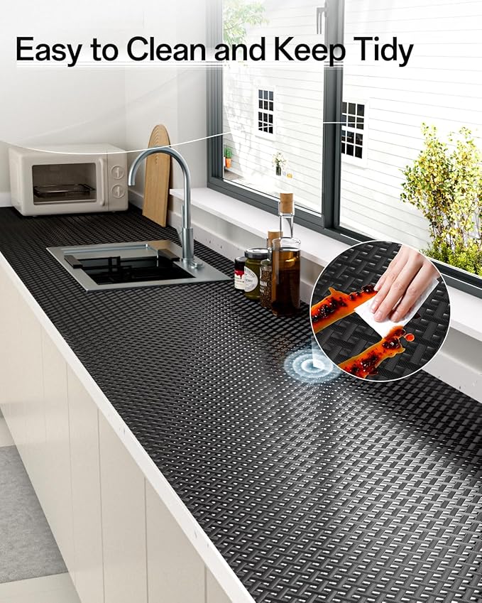 Shelf and Drawer Liner for Kitchen Cabinet, Non-Adhesive 24in x 120in Waterproof Contact Paper Refrigerator Liners Thickened Durable EVA Material Non Slip Mat for Dresser Cupboard Pantry Protector