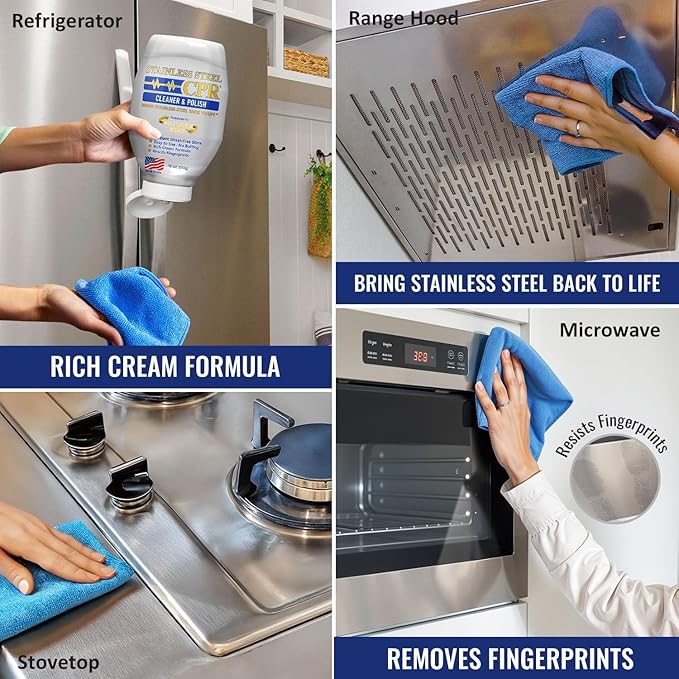 Stainless Steel CPR Kitchen Stainless Steel Cleaner and Polish for Appliances- Cleaner Removes Fingerprints, Water Marks and Grease. Refrigerator Cleaners, Stoves, & Dishwashers (18 Ounce (Pack of 2))