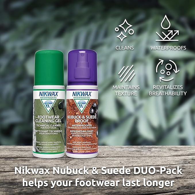 Nikwax Nubuck & Suede Proof Duo-Pack Clean & Waterproof Spray Restores DWR Water Repellency, Leather Shoe Care, Boot & Footwear Cleaner with Scrub Brush, Rain Protection, Safe for Gore-Tex