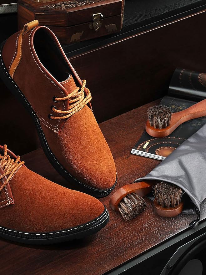 Youngjoy 6 Pieces Horsehair Shine Shoes Brush kit Polish Dauber Applicators, Brown, 6 x 1.5 inches