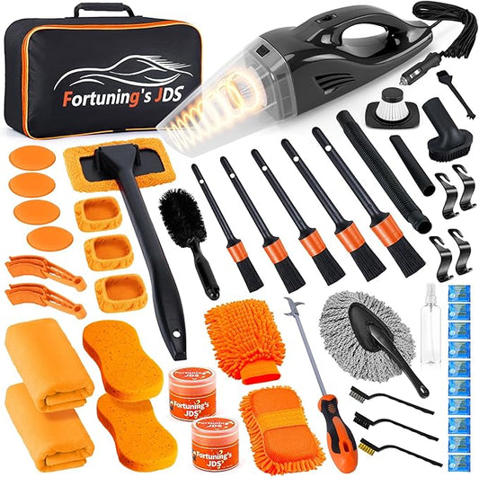 61 PCS Car Detailing Kit Interior Cleaner, Auto Detailing Kit, Car Vacuum Car Interior Detailing Kit, Car Wash Kit with Bucket Detailing Brush Set Car Accessories for Motorcycle, Cars, Bikes, Wheels