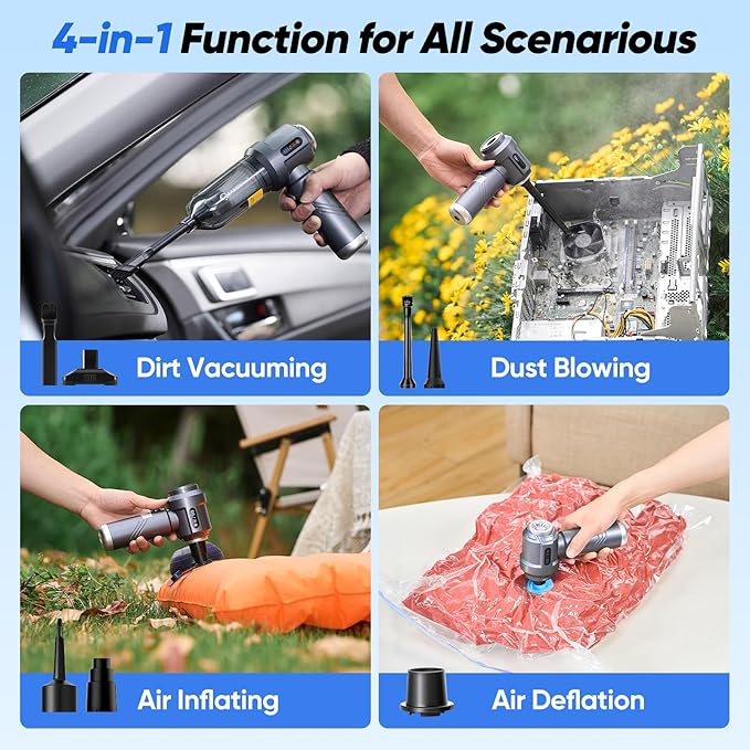 Cordless Car Vacuum, 4 in 1 Mini Vacuum Cleaner High Power 17500PA Suction Handheld Vacuum, Portable Air Dusters,7800mAh Battery 3 Level Adjustment Small Car Cleaner for Cars Home Office