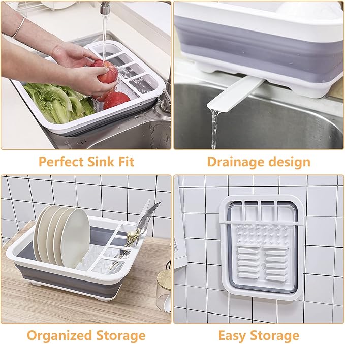 Collapsible Dish Drainer with Drain Plug & Swivel Spout - Space-Saving, Portable Dish Rack for Kitchens, RVs, Campers & Travel Trailers