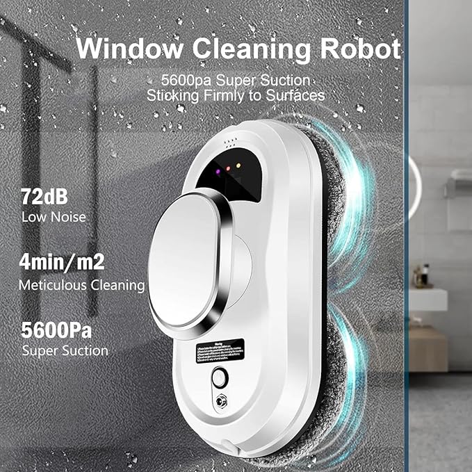 Intelligent Window Cleaning Robot Vacuum Cleaner, with Remote Control & 4M Extension Cable, 20min Power Failure Protection, 10 Wipes+Spray Function for Home Glass Cleaning