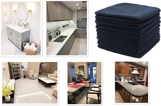 Microfiber Dish Cloths Fast Drying Kitchen Cleaning Cloth Dish Rags Dust Cloths Ultra Absorbent Lint Free Washcloths 12inch x 12inch 10 Pack (Black)