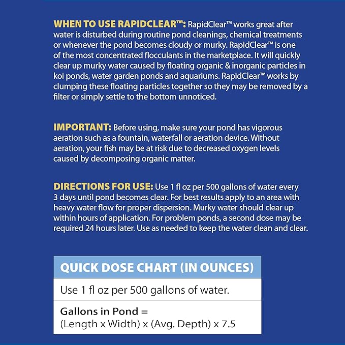The Pond Guy RapidClear Flocculant, Water Garden Clarifier Treatment, Clear Cloudy Outdoor Koi Fish Ponds & Fountains, Plant & Animal Safe, 1 Gallon