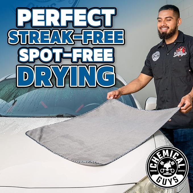 Chemical Guys Waffle Weave Gray Matter Microfiber Drying Towel - 25" x 36", Premium Blend Microfiber Towel with Soft-Banded Edging for Scratch-Free Car Drying, Ultra Absorbent
