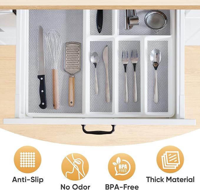 BALEINE Cabinet Liner, 12 in x 20 Ft Drawer and Shelf Liner for Kitchen Cabinets Non-Adhesive, Non-Slip Protect Desks, Cupboard, Drawers, Shelves, Tableware (Gray)