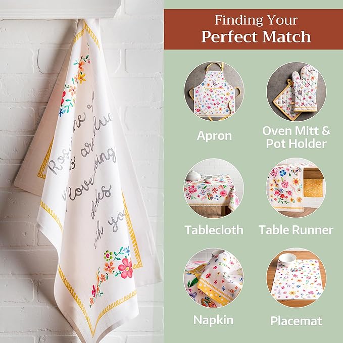 Maison d' Hermine Kitchen Towels Set of 3 100% Cotton 27.50" x 20" Reusable Cloth Tea Dish Towels Absorbent with Hanging Loop for Kitchen, Cocktail Parties Spring/Summer (Happy Florals - Sweety)