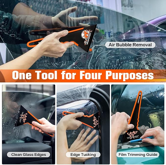 WRAPXPERT Window Tint Squeegee, Triangle Contour Tint Squeegee, Long Handle Scraper Tool for Window Tinting, Vinyl Wrap, Speed Loader Auto Window Film Install, Window Tint Kit, Large