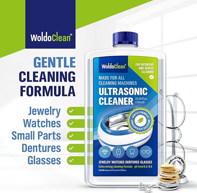 WoldoClean Ultrasonic Cleaner Solution 25.4 Fl Oz - Jewelry Cleaning Liquid for Ultrasonic Machines, Watches, Glasses & Sonic Jewelry Cleaner
