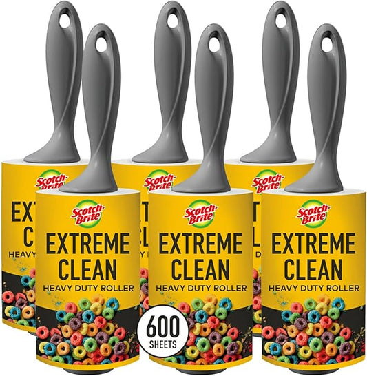Scotch-Brite Extreme Clean Lint Rollers, 6 Rollers, 100 Sheets Per Roller, 600 Sheets Total, Reusable Lint Roller, Works Great on Pet Hair