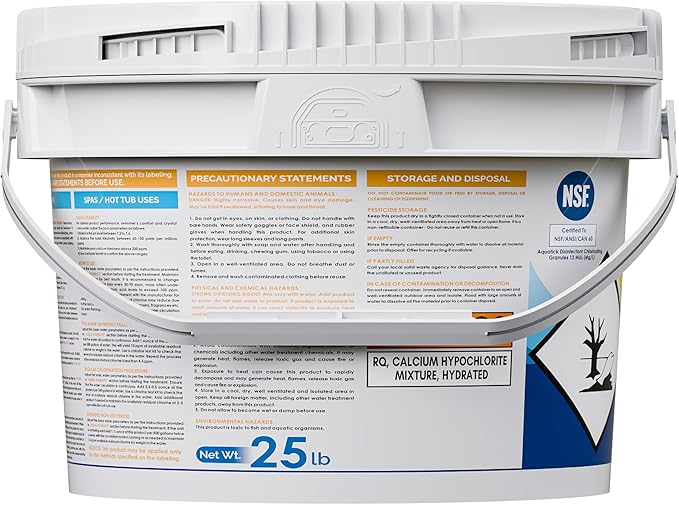 Aquatick Calcium Hypochlorite Pool Shock, 68% Available Chlorine, Non-stabilized granules for Swimming Pools, Designed to Help Control Algae and Maintain Clear Water, 25 lb Bucket