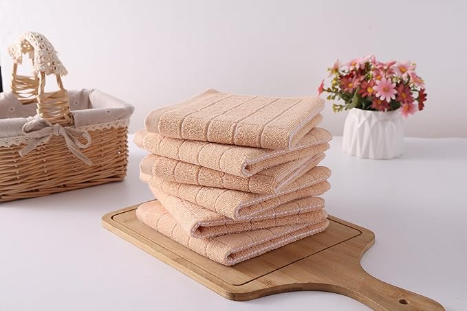 Homaxy 100% Cotton Terry Kitchen Dish Cloths, Ultra Soft and Absorbent Dish Towels for Kitchen, Suitable for Drying and Washing Dishes, 6 Pack, 12 x 12 Inches, Apricot