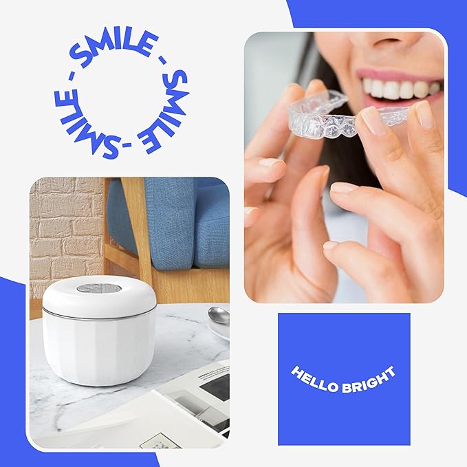 Ultrasonic Retainer Cleaner Machine for Invisalign, Aligner, Night Guard, Denture, Whitening Tray, Mouth Guard and Toothbrush Head - Dental UV Ultrasonic Cleaner Pod [no UV Light]