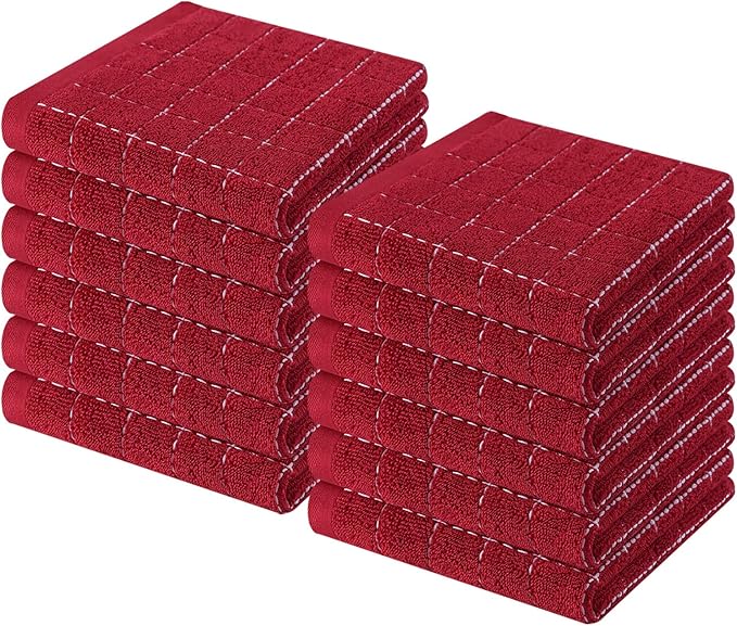 Homaxy 100% Cotton Terry Kitchen Dish Cloths, Ultra Soft and Absorbent Dish Towels for Kitchen, Suitable for Drying and Washing Dishes, 12 Pack, 12 x 12 Inches, Brick Red