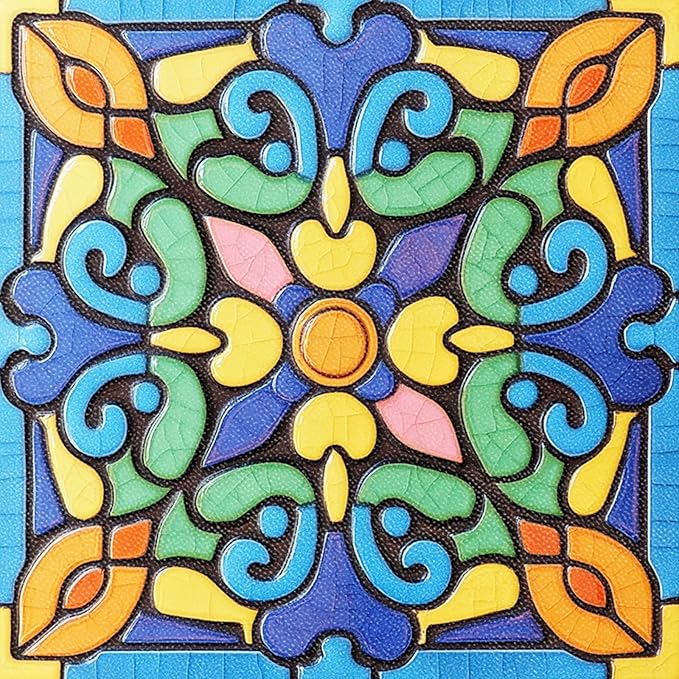 10PCS 12x12 Inch Spanish Mosaic Peel and Stick Floor Tiles Removable Self Adhesive Vinyl Flooring Stickers for Kitchen Balcony Bathroom Patio Decor