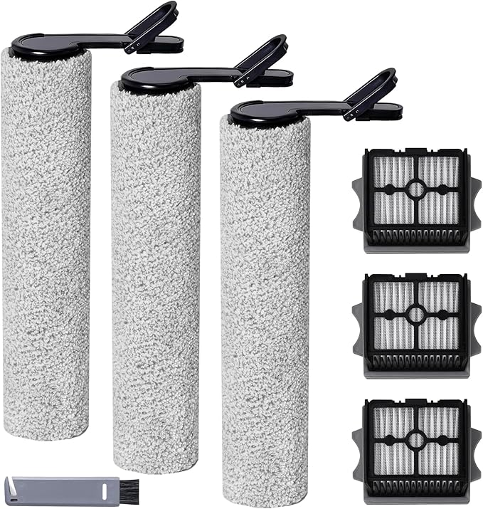 Roller Brush and Filter Replacement Compatible with Tineco Floor One Stretch S6,Floor One Switch S6 Cordless Vacuum Cleaner, Replacement Parts Include 3 Brush Rollers, 3 Filters