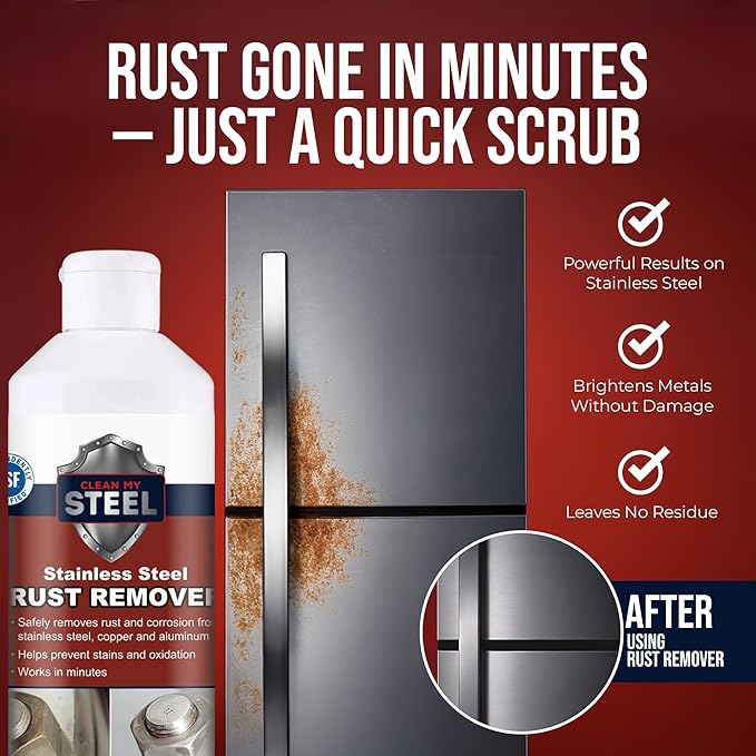 Stainless Steel Rust Remover and Stain Cleaner | NSF Approved | Non-Toxic & Food Safe | Quickly Cleans Commercial Equipment, Appliances, Grills, Sinks, and Tools - 1 liter