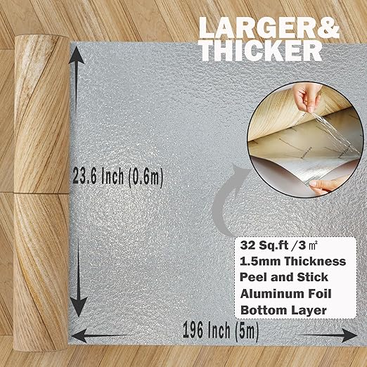 Oxdigi Peel and Stick Herringbone Vinyl Flooring Roll 23"x 196"/32 Sq.Ft, Self Adhesive Vinyl Floor Tiles Wood Plank Flooring Waterproof Wear-Resistant for Any Room, DIY Floor Coverings, Nature Wood