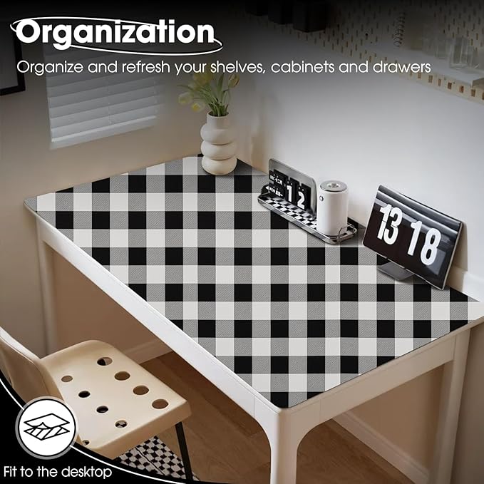 Drawer and Shelf Liner, Non-Slip Kitchen Cabinet Liners Non-Adhesive Thick Strong Grip Waterproof Washable Mats Protect Dresser Shelves Cupboard Bathroom Cabinets, Buffalo Plaid, 24 in X 10 FT