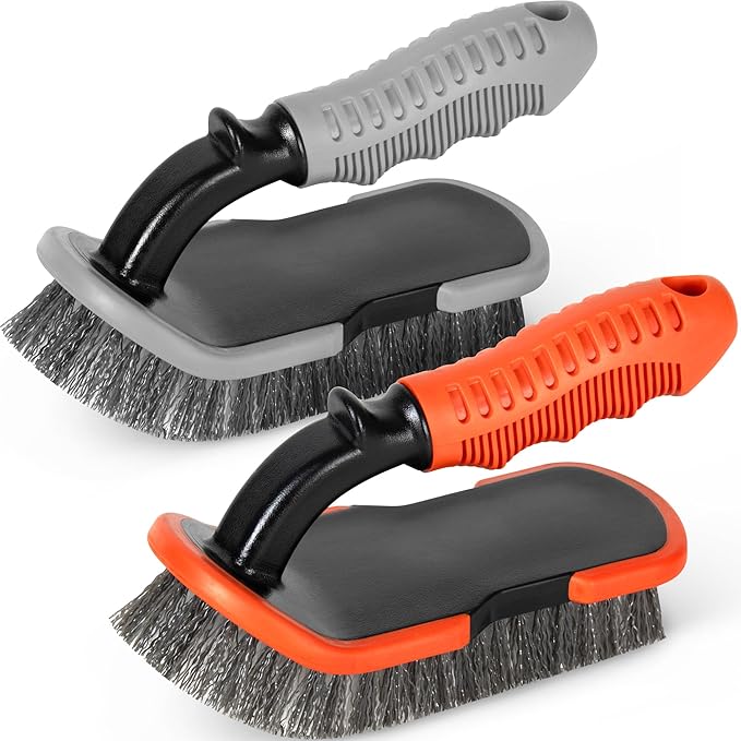 DecorRack 2 Pack Cleaning Brush, Heavy-Duty Scrub Brush with Ergonomic Handle for Floors, Tiles, Bathtubs, Grout, Decks, and Outdoor Surfaces (Assorted, 2 Pack)