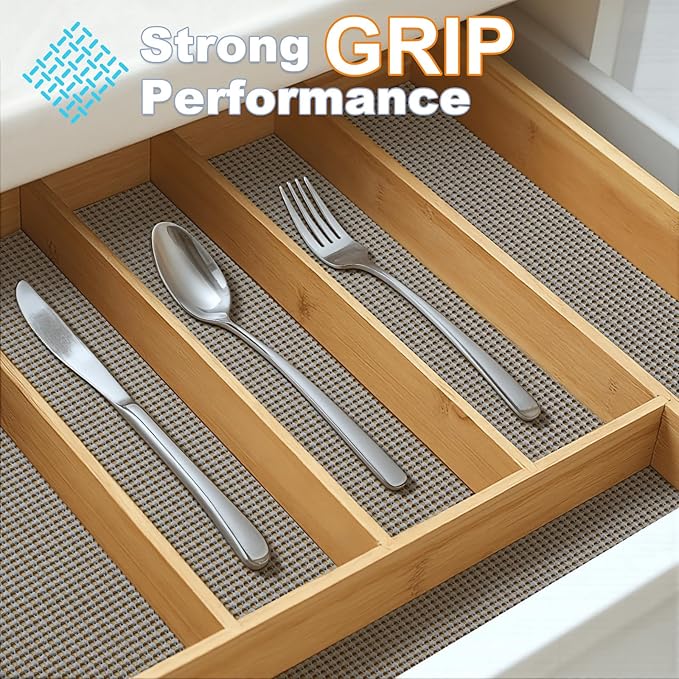 Songrey Non-Adhesive Drawer and Shelf Liner, Non Slip Cabinet Liners, Protect Kitchen Cupboard, Bathroom Drawers, Breathable, Thick Strong Grip mat (23.6IN x 20FT, Dark Gray)