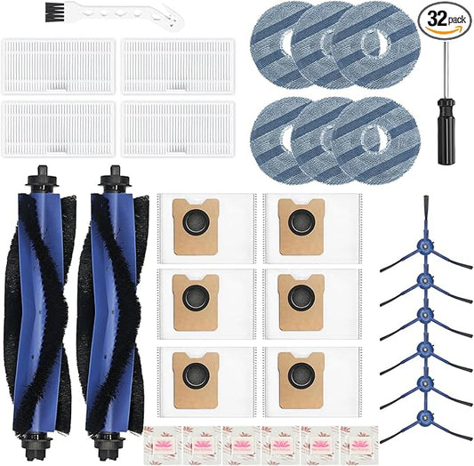Replacement Kit for Eufy Robot Vacuum Omni C20 – Includes: 2 Main Brushes, 4 Filters, 6 Mopping Pad, 6 Side Brushes, 6 Dust Bags, 6 Scented Tablets, 1 Cleaning Brush & 1 Screwdriver