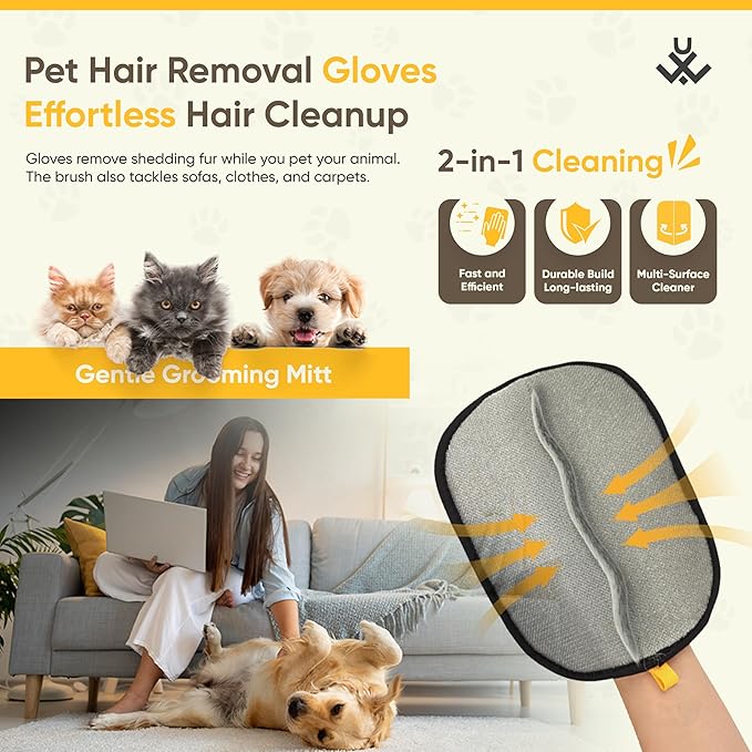 LuxUltra 2 Pet Hair Removal Glove Upgraded 5 Finger, Cat Hair Remover for Couch, Reusable Dog Hair Remover Electrostatic Magic Brush, Pet Hair Remover Glove for Laundry, Furniture, Carpet, Car Seat