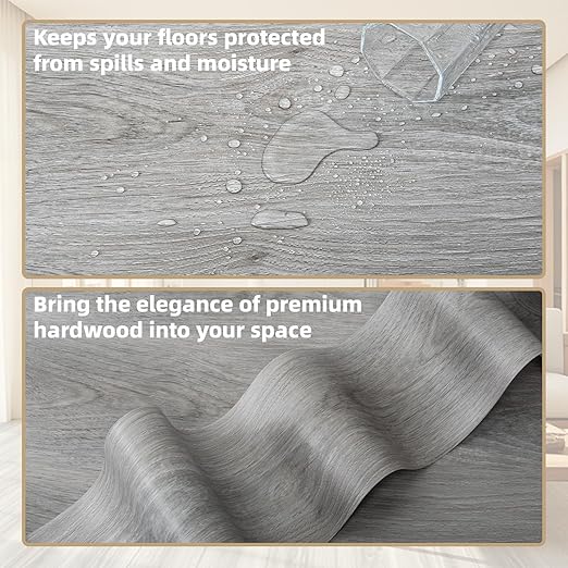 Art3d 15 Sq.ft Peel and Stick Floor Tiles, 10Pcs Luxury Vinyl Plank Flooring Wood Look, 36" × 6" Adhesive and Waterproof Tile Sticker for Bedroom, Living Room, Kitchen, Gray