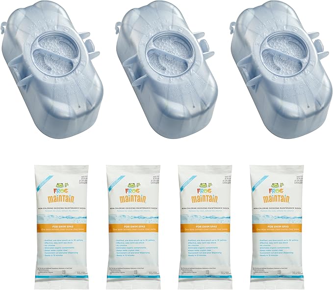 FROG @Ease Replacement SmartChlor Cartridges for use with Swim Spa FROG @Ease Floating System - Swim Spa Sanitizer System Supports Less Chlorine Use - 3 Pack + 4 Maintain