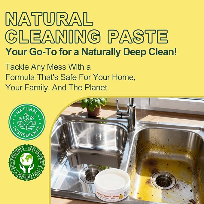All Purpose Cleaner and Polish Paste - Glass Oven & Stove Top Cleaner for Kitchen Burnt Pans Cooktops Sinks Tile & White Shoes - Natural Multi Surface Grease Marker & Hard Water Stain