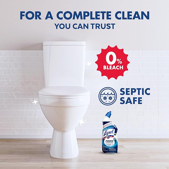 Lysol Toilet Bowl Cleaner, Max Strength Bathroom Cleaning Supplies, Toilet Bowl Cleaner Clinging Gel, Home Essential, Instant Stain Removal, Disinfecting and Deodorizing, Bleach Free, 24 oz (9 ct)