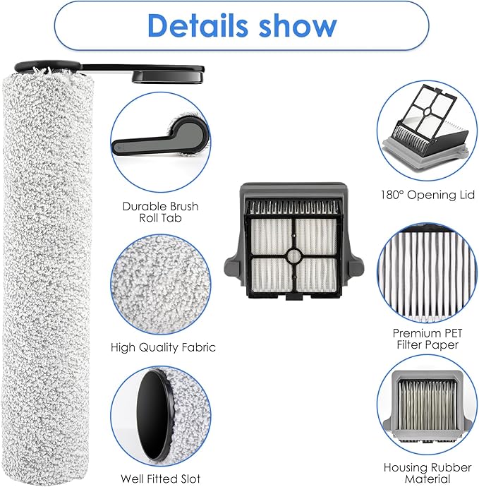 【Only for Version 1, ROLLER HANDLE NOT DETACHABLE】(6 Pack) Brush Rollers and HEPA Filters for Tineco Floor ONE S7 PRO/ONE S6 Smart Cordless Wet Dry Vacuum Cleaner, 3 HEPA Filters, 3 Brush Rollers