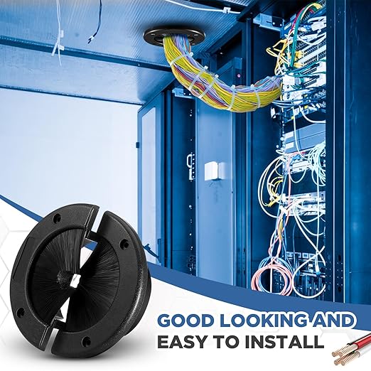 2 Pack 4" Round Brush Grommet Large Split Grommet Raised Floor Airflow Management for Home Data Center Wall Floor Cable Management