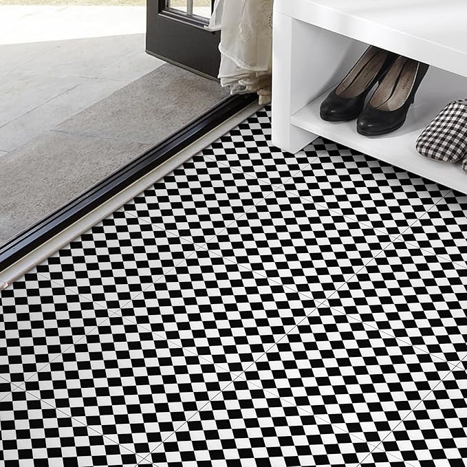 Elffloor Peel and Stick Floor Tile: 30pc 11.8 * 11.8in Self-Adhesive Waterproof Vinyl Flooring Black and White Tiles Sticker for Bathroom, Kitchen, Bedroom, Living Room