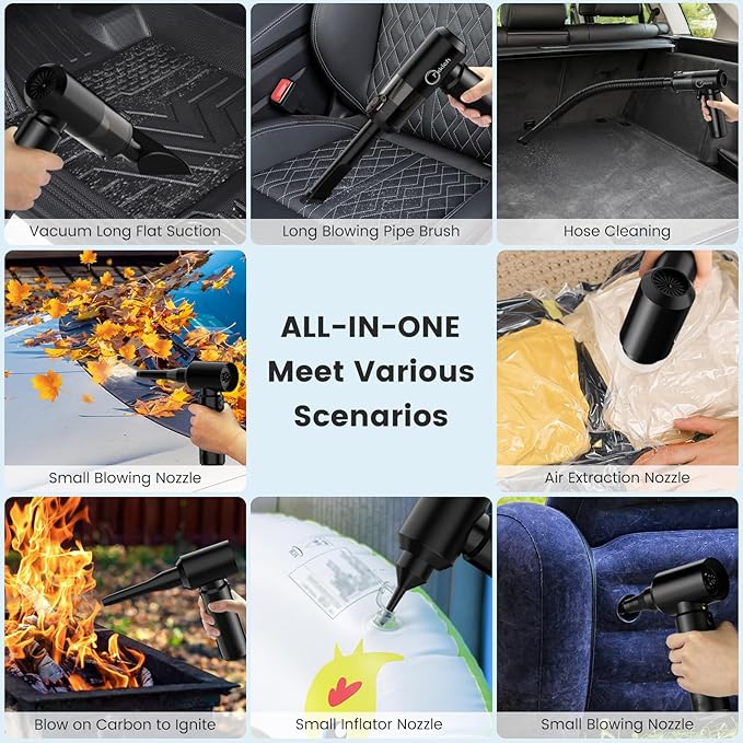 Cordless Car Vacuum Cleaner with Removable Battery as 35W Power Bank, 6-in-1 Handheld Vacuum Blower Set,18000PA Mini Vacuum Cleaner 6000mAH with Brushless Motor for Car Home -1 Batteries