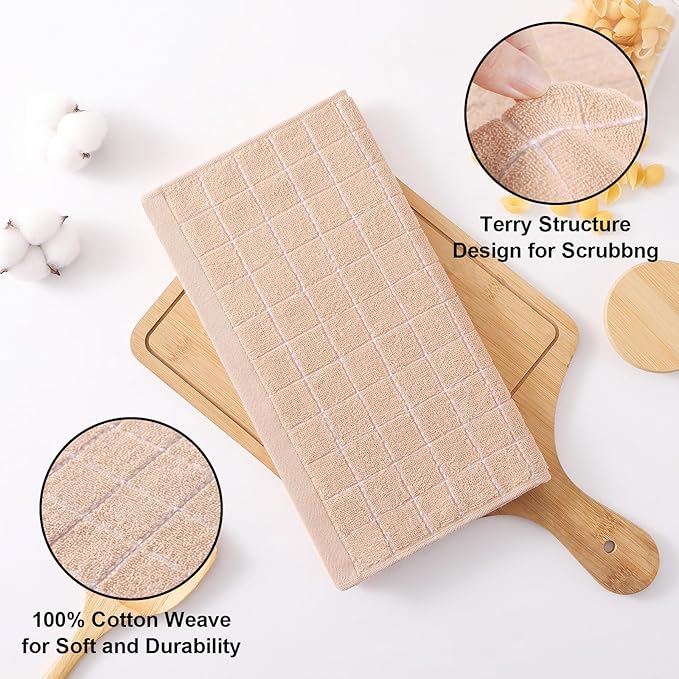 Homaxy 100% Cotton Terry Kitchen Dish Cloths, Ultra Soft and Absorbent Dish Towels for Kitchen, Suitable for Drying and Washing Dishes, 6 Pack, 12 x 12 Inches, Apricot