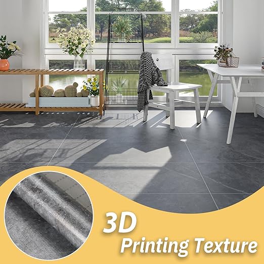 Freshtour Vinyl Flooring Roll, Versatile Removable PET Leather-Like Floor Covering, Waterproof & Durable, Easy Tape Installation, Cost-Effective for Any Room, Grey Marble/ 53.82 Sq.ft (39.3" x 197")