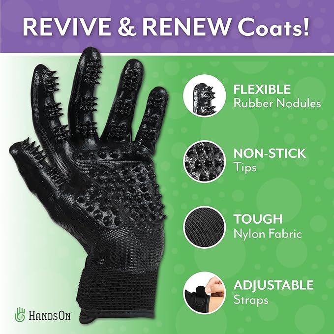 HandsOn Pet Grooming Gloves - #1 Ranked, Award-Winning Cat, Dog & Horse Hair Remover Gloves - Bathing, Shedding & Massaging Tool - Gentle Brush for Long & Short Fur (2 Pairs, Green, M & L)