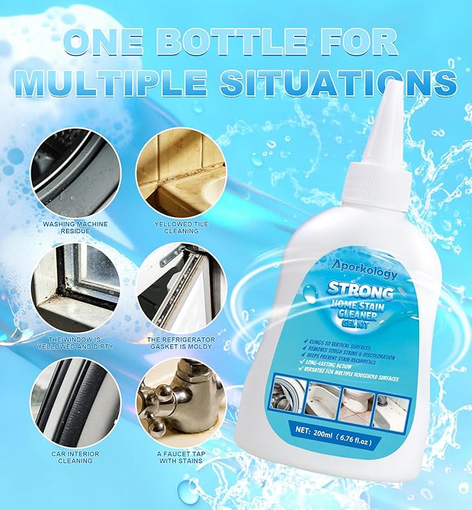 Home Stain Cleaner Gel, Heavy Duty Bathtub Stain Remover for Washing Machine, Toilet, Bathroom Grout, Bathtub, Kitchen Sinks, Tile, Door & Window Tracks (200ml)
