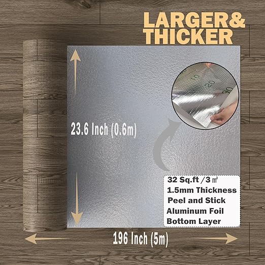 Oxdigi Peel and Stick Vinyl Flooring Roll 23"x 196"/32 Sq.Ft, Thicken Self Adhesive Vinyl Floor Tiles Wood Plank Flooring Waterproof Wear-Resistant for Any Room, Easy DIY Floor Coverings, Brown