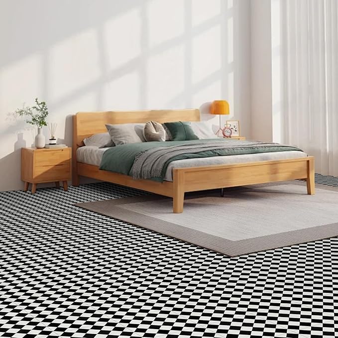Elffloor Peel and Stick Floor Tile: 10pc 11.8 * 11.8in Self-Adhesive Waterproof Vinyl Flooring Black and White Tiles Sticker for Bathroom, Kitchen, Bedroom, Living Room ﻿
