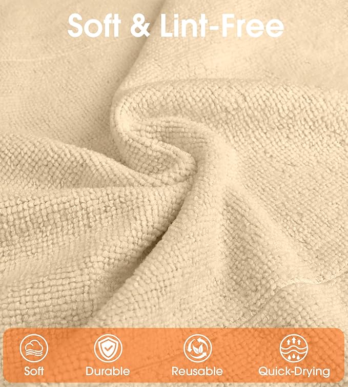 Microfiber Cleaning Cloth Roll - 100 Pack Tear Away Microfiber Paper Towels, Reusable, Washable, Scratch-Free, Kitchen Towels for Car, Home, Kitchen, Glass, Dishes (Wheat Beige)