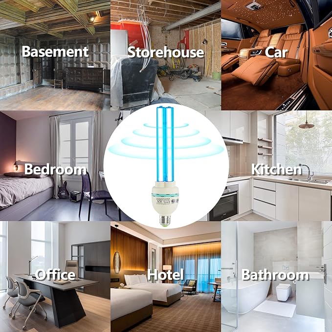 36 Watts Ozone UVC Light Bulb, 185nm wavelength UV Lamp for Basement/Storehouse/Car, E26 110V CTUV-36 (with Ozone)