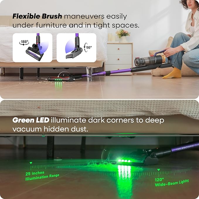 UNINELL HOME UV2 Cordless Vacuum Cleaner, 48000Pa/550W Vacuum Cleaners for Home, Lightweight Stick Vacuum with 65Mins Runtime, Self-Standing&Wall Mount Charging, Tangle-Resistant Vacuum for Pet Hair