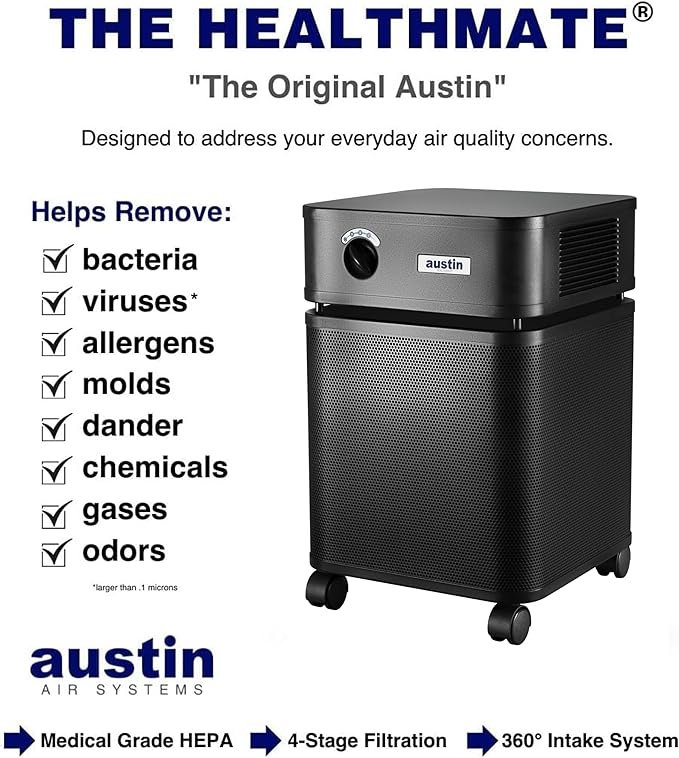 Austin Air HealthMate Standard Air Purifier, Black - Advanced 4- Stage Filtration Air Purifiers For Home with Activated Carbon & Zeolite, Model B400
